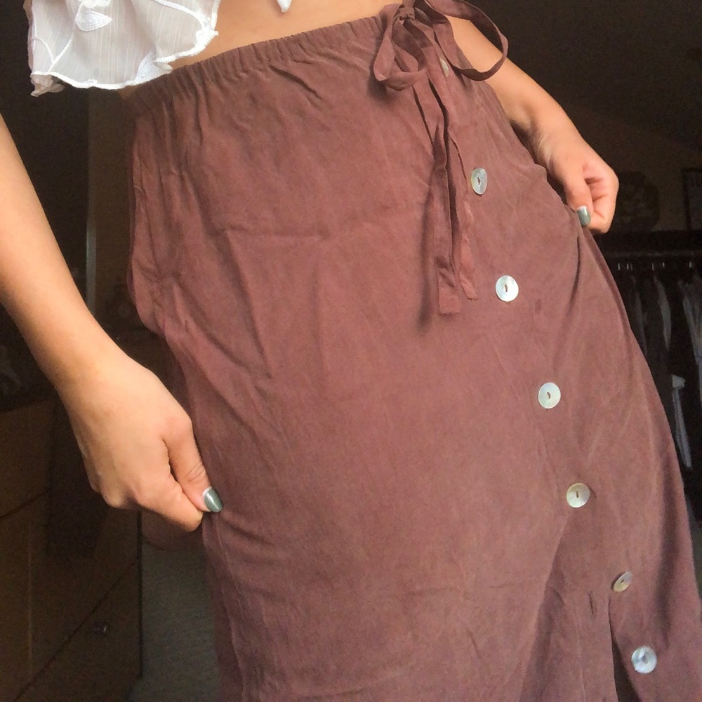 Brown silk A-line skirt